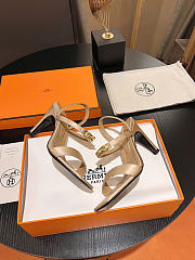 Okify Hermes Beige Satin High Heeled Sandals  - 4