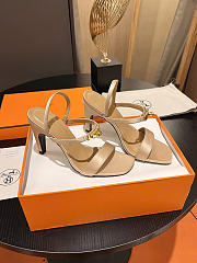 Okify Hermes Beige Satin High Heeled Sandals  - 1