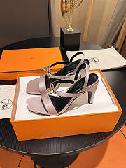 Okify Hermes Light Pink Satin High Heeled Sandals  - 1