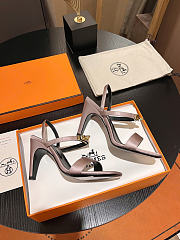Okify Hermes Light Pink Satin High Heeled Sandals  - 4