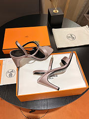 Okify Hermes Light Pink Satin High Heeled Sandals  - 5