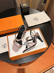 Okify Hermes Light Pink Satin High Heeled Sandals  - 3