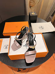 Okify Hermes Light Pink Satin High Heeled Sandals  - 2