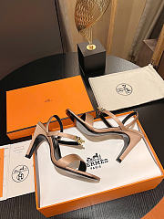 Okify Hermes Rose Gold Satin High Heeled Sandals  - 6