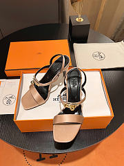 Okify Hermes Rose Gold Satin High Heeled Sandals  - 5