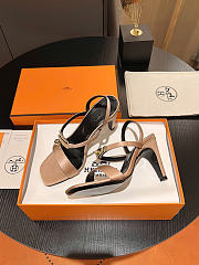 Okify Hermes Rose Gold Satin High Heeled Sandals  - 3