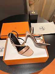 Okify Hermes Rose Gold Satin High Heeled Sandals  - 2