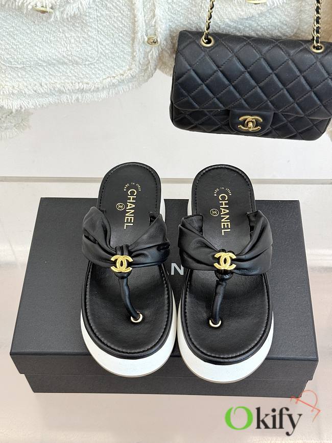 Okify CC Women Black Platform Thong Sandals  - 1