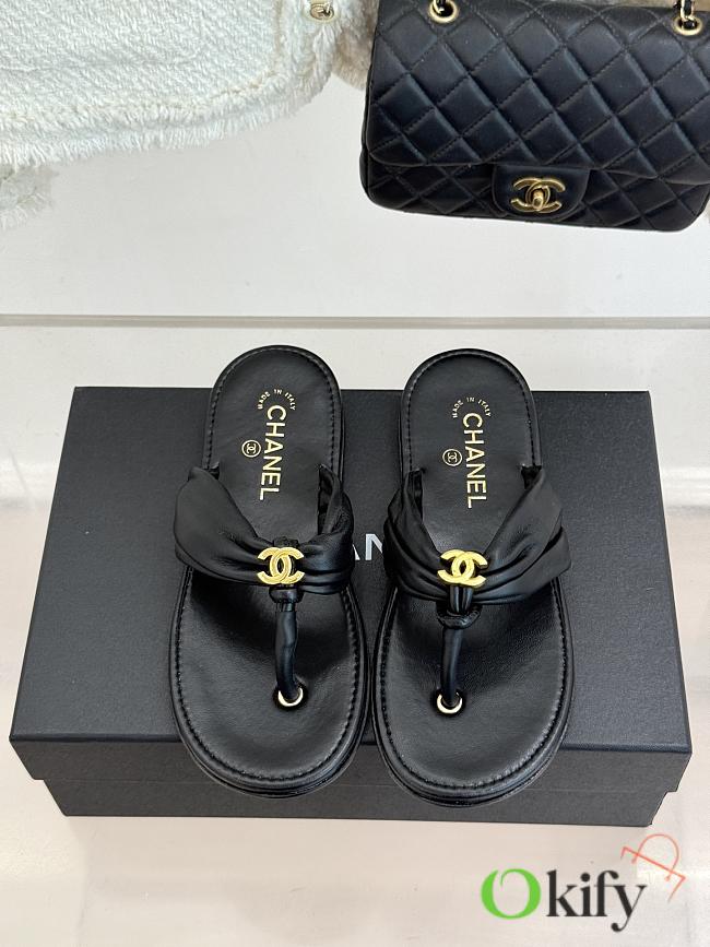 Okify CC Women Black Flat Thong Sandals  - 1