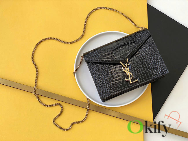 Okify YSL Cassandra Wallet On Chain Bag Black Crocodile Patent 22x16.5x5.5cm - 1
