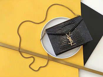 Okify YSL Cassandra Wallet On Chain Bag Black Crocodile Patent 22x16.5x5.5cm