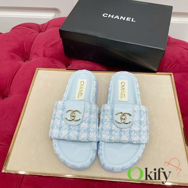 Okify CC Blue Tweed Women Slides - 1