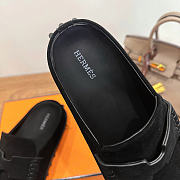 Okify Hermes Black Suede Mix Mules Unisex - 6