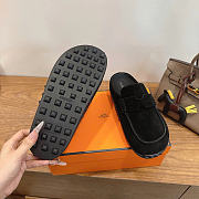 Okify Hermes Black Suede Mix Mules Unisex - 5
