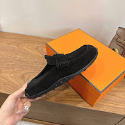 Okify Hermes Black Suede Mix Mules Unisex - 4