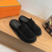 Okify Hermes Black Suede Mix Mules Unisex - 3