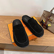 Okify Hermes Black Suede Mix Mules Unisex - 1