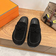 Okify Hermes Black Suede Mix Mules Unisex - 2