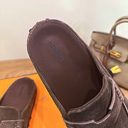 Okify Hermes Dark Brown Suede Mix Mules Unisex - 6