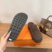Okify Hermes Dark Brown Suede Mix Mules Unisex - 5