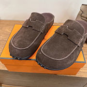 Okify Hermes Dark Brown Suede Mix Mules Unisex - 4