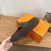 Okify Hermes Dark Brown Suede Mix Mules Unisex - 3