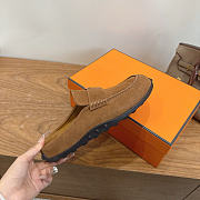 Okify Hermes Brown Suede Mix Mules Unisex - 6
