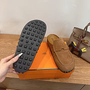 Okify Hermes Brown Suede Mix Mules Unisex - 5