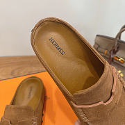 Okify Hermes Brown Suede Mix Mules Unisex - 4