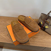 Okify Hermes Brown Suede Mix Mules Unisex - 1