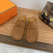 Okify Hermes Brown Suede Mix Mules Unisex - 3