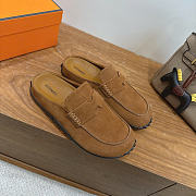 Okify Hermes Brown Suede Mix Mules Unisex - 2