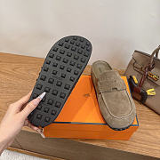 Okify Hermes Gray Suede Mix Mules Unisex - 6
