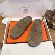 Okify Hermes Gray Suede Mix Mules Unisex - 5