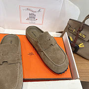 Okify Hermes Gray Suede Mix Mules Unisex - 4