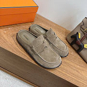 Okify Hermes Gray Suede Mix Mules Unisex - 3