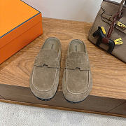 Okify Hermes Gray Suede Mix Mules Unisex - 2