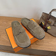 Okify Hermes Gray Suede Mix Mules Unisex - 1