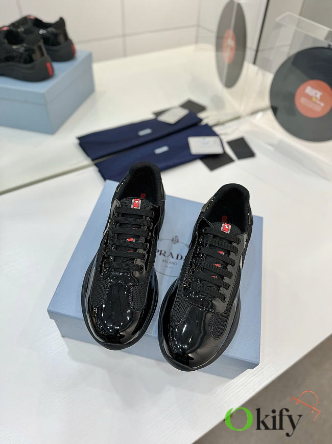 Okify Prada America Cup Black Patent Sneakers Unisex (has big size) - 1