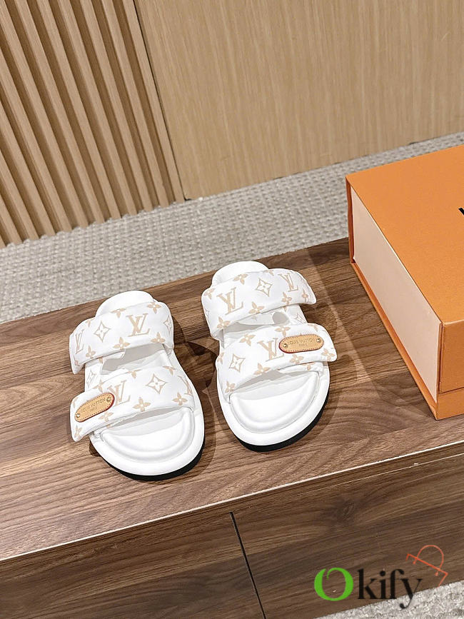 Okify Louis Vuitton White Pillow Sandals Unisex 3cm - 1