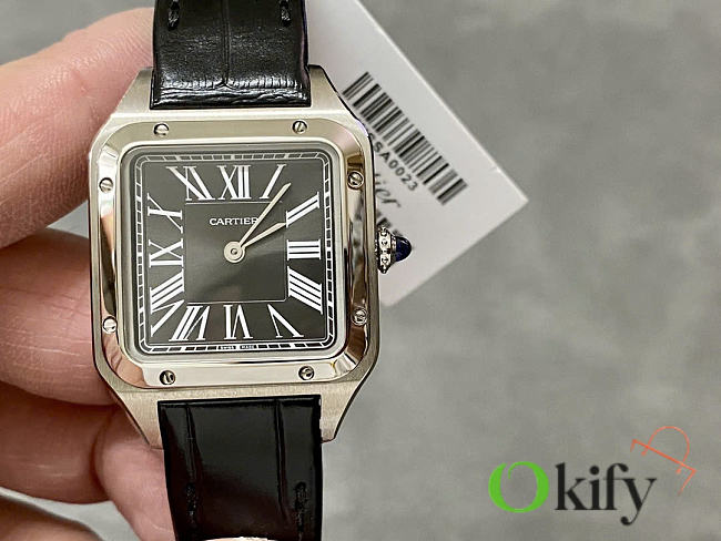 Okify Cartier Santos Dumont Silver Watch Black Face 27.5mm - 1