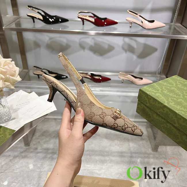 Okify Gucci GG Brown Slingback 4.5cm (has big size) - 1