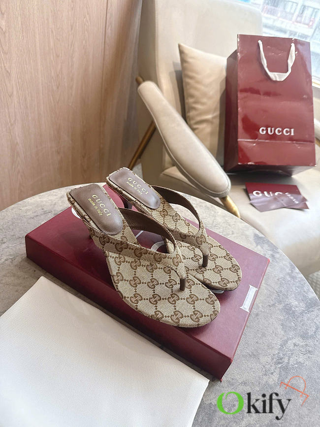 Okify Gucci Brown GG Women Thong Sandals 5.5cm - 1