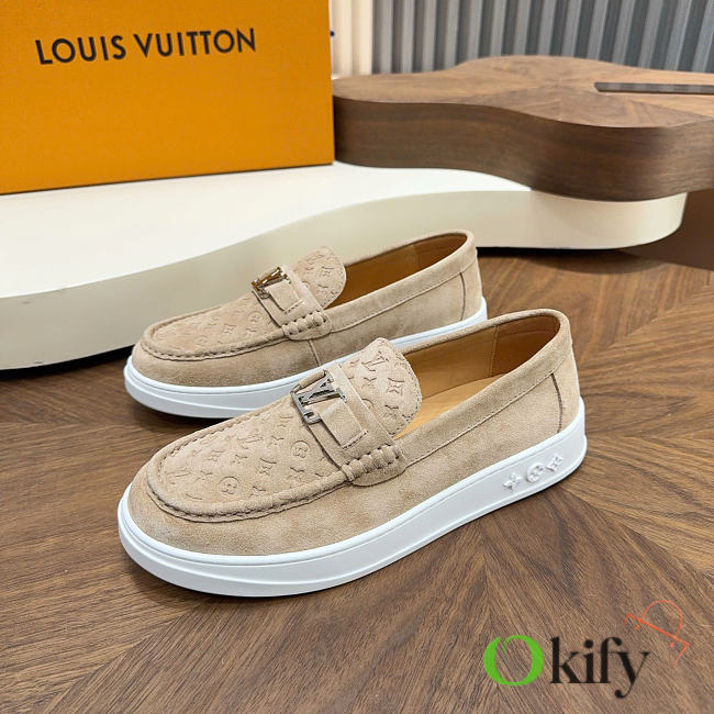 Okify Louis Vuitton Beige Suede Men Loafers - 1