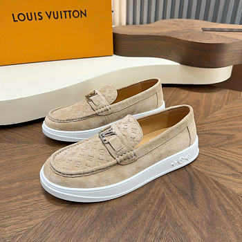 Okify Louis Vuitton Beige Suede Men Loafers