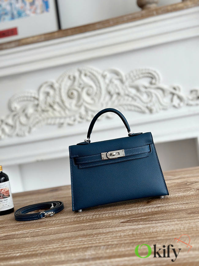 Okify Hermes Kelly 19 Mini Bag Dark Blue Epsom Silver Hardware  - 1