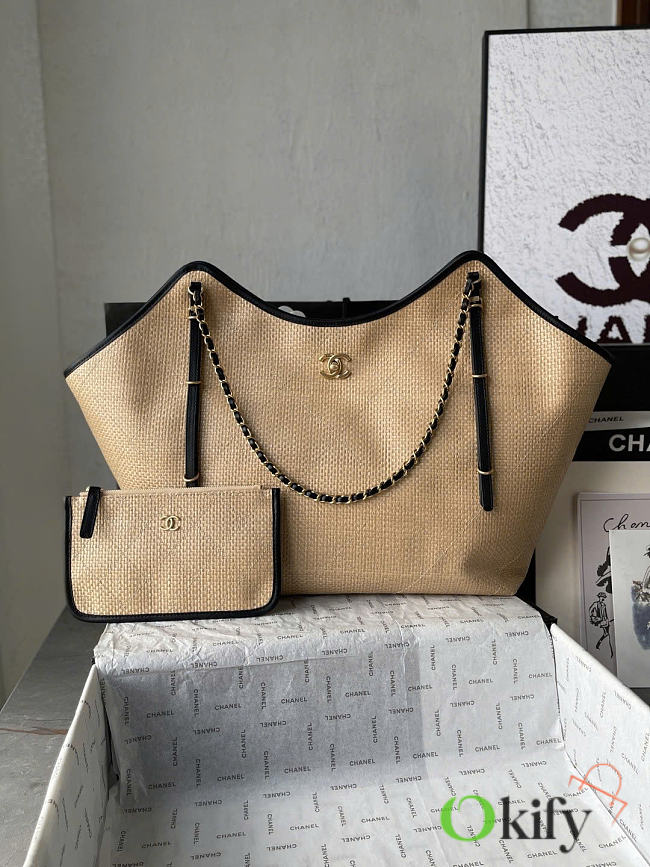 Okify CC Maxi Shopping Bag Raffia Beige 59x43x37x13cm AS5463 - 1