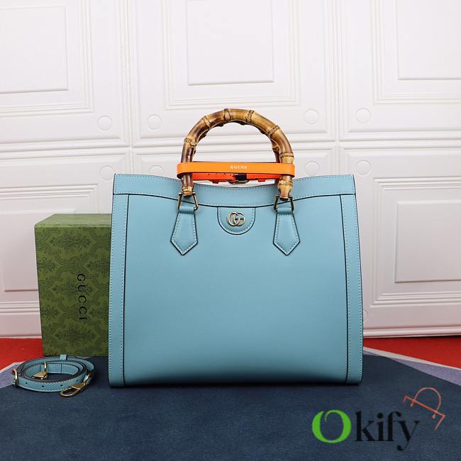 Okify Gucci Diana Bamboo Tote Bag Blue With Orange Handle Shaper 35cm - 1