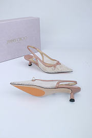 Okify Jimmy Choo White And Nude Mesh Slingback 4.5cm - 4