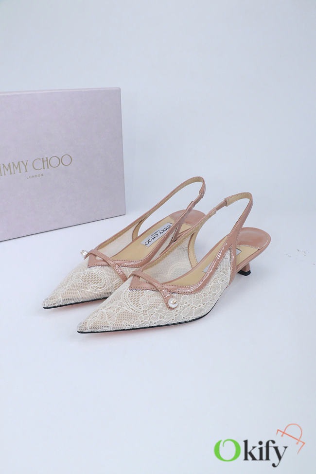 Okify Jimmy Choo White And Nude Mesh Slingback 4.5cm - 1